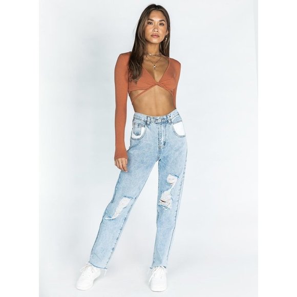 Princess Polly Denim - Princess Polly Light Wash Distressed Jeans Sz 4